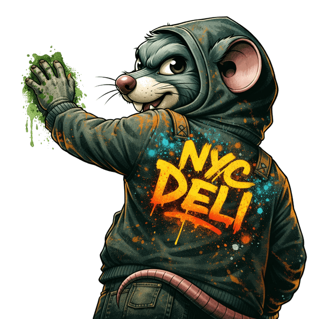 NYC Deli rat with spray paint can
